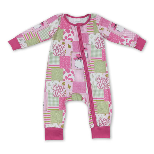 Cowgirl santa patchwork pink baby Christmas romper