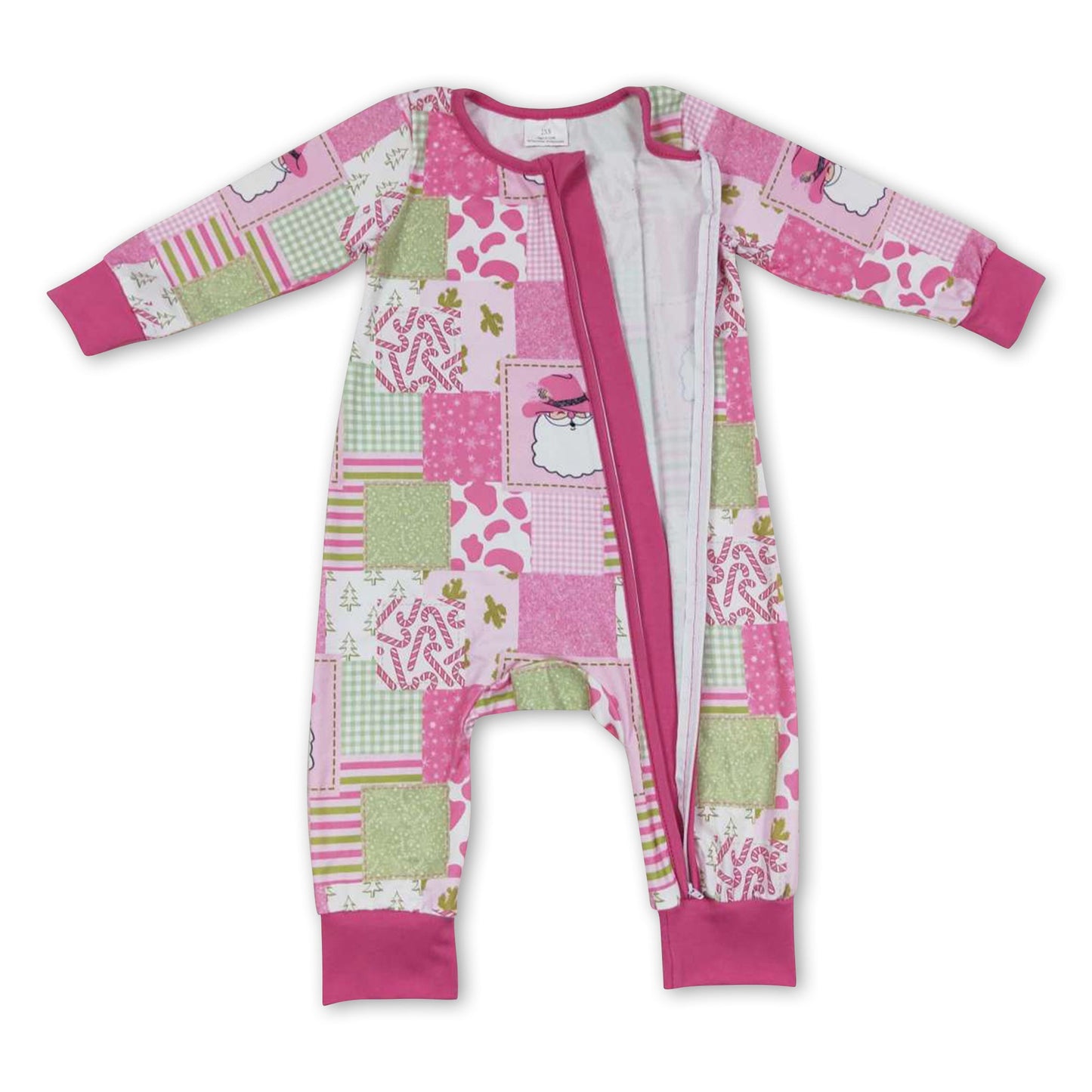 Cowgirl santa patchwork pink baby Christmas romper