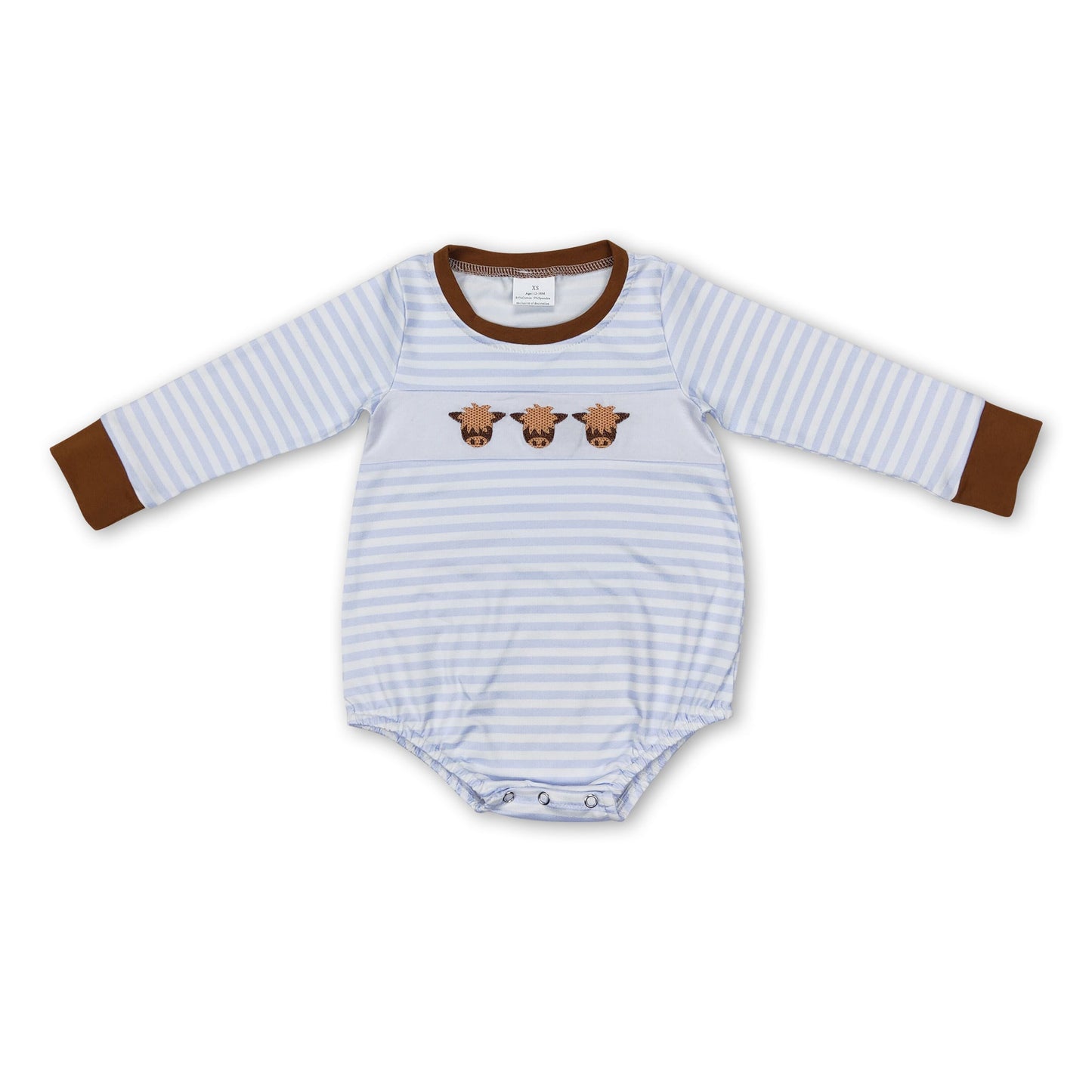 Brown long sleeves highland cow stripe baby boy romper