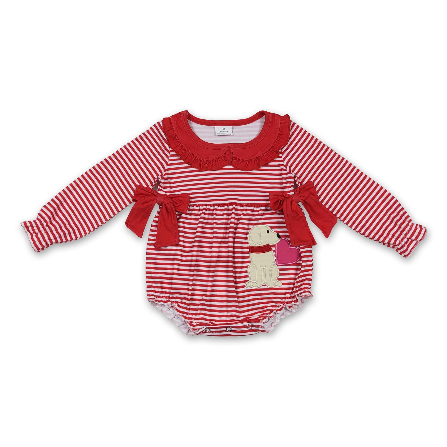 Red stripe dog heart baby girls Valentine's romper