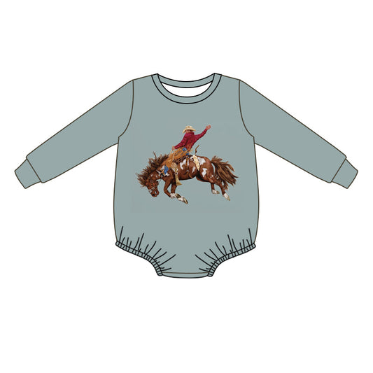 Long sleeves horse rodeo western baby romper