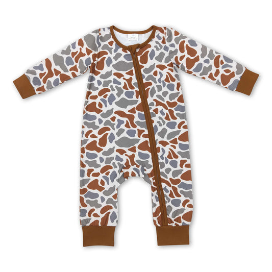 Long sleeves khaki camo baby kids zipper romper
