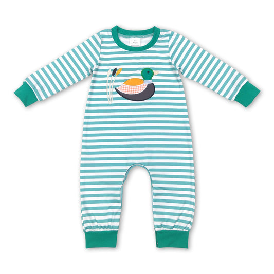 Green stripe duck long sleeves baby boy romper