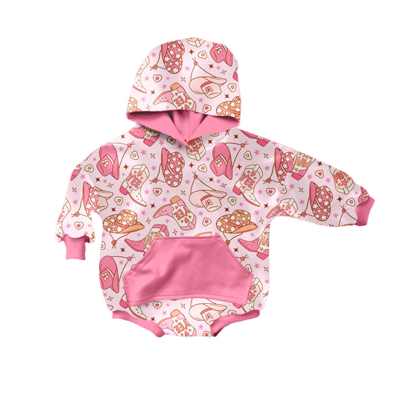 Pink heart boots hooded baby girls valentines romper