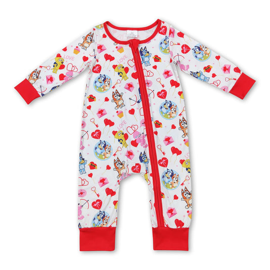 Red Heart dog long sleeves baby girls valentine's romper