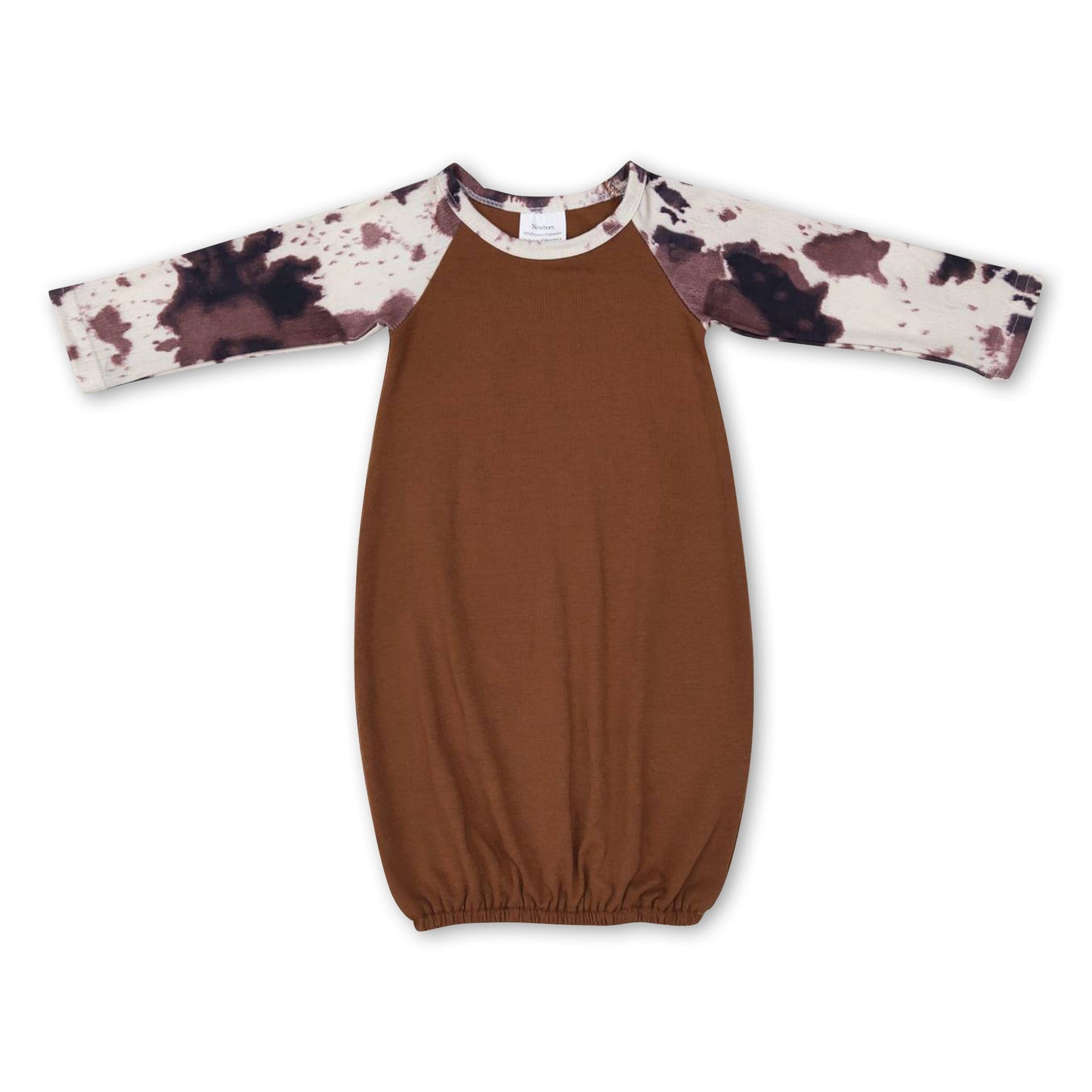 Cow print long sleeves brown baby gown