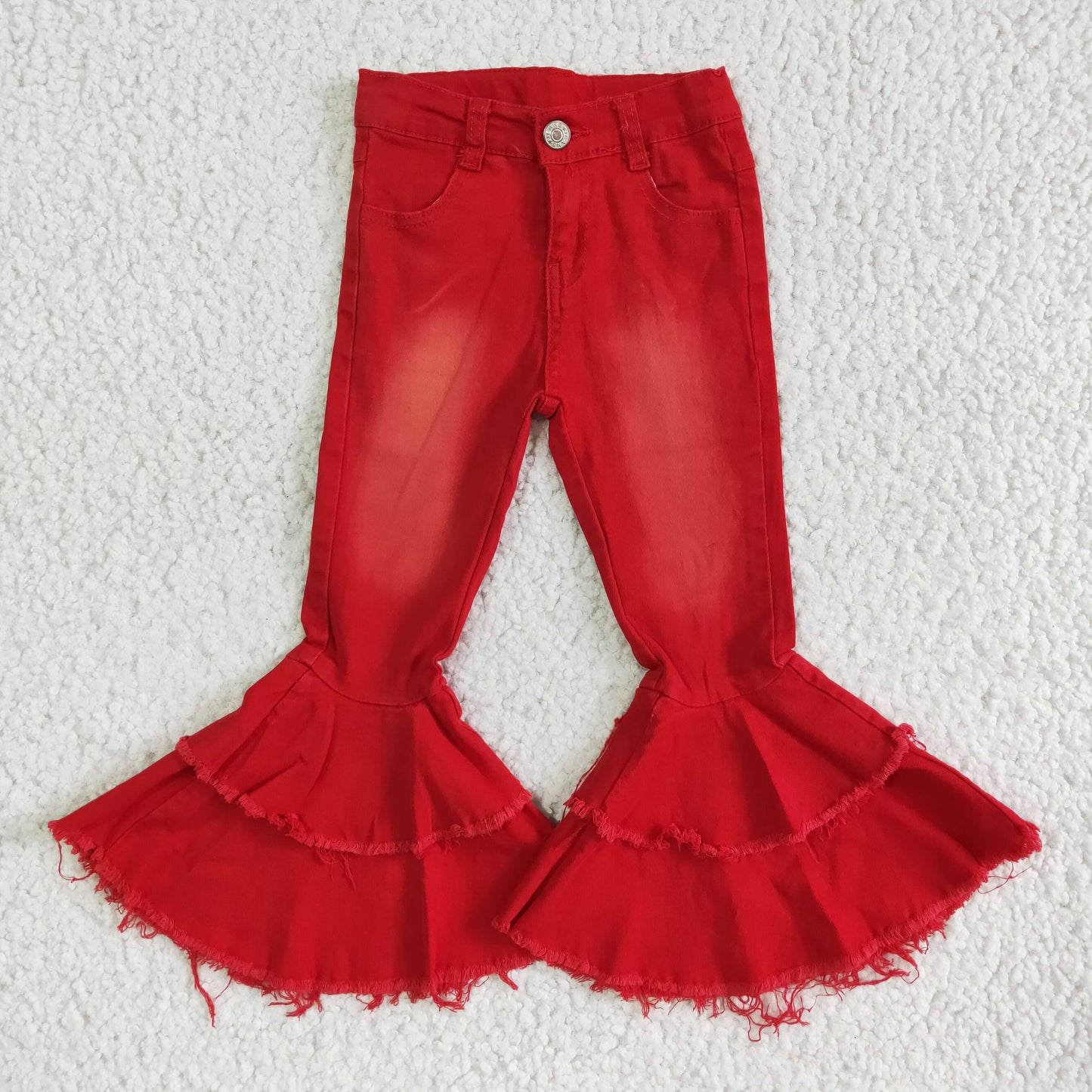 Red denim washed kids girls jeans