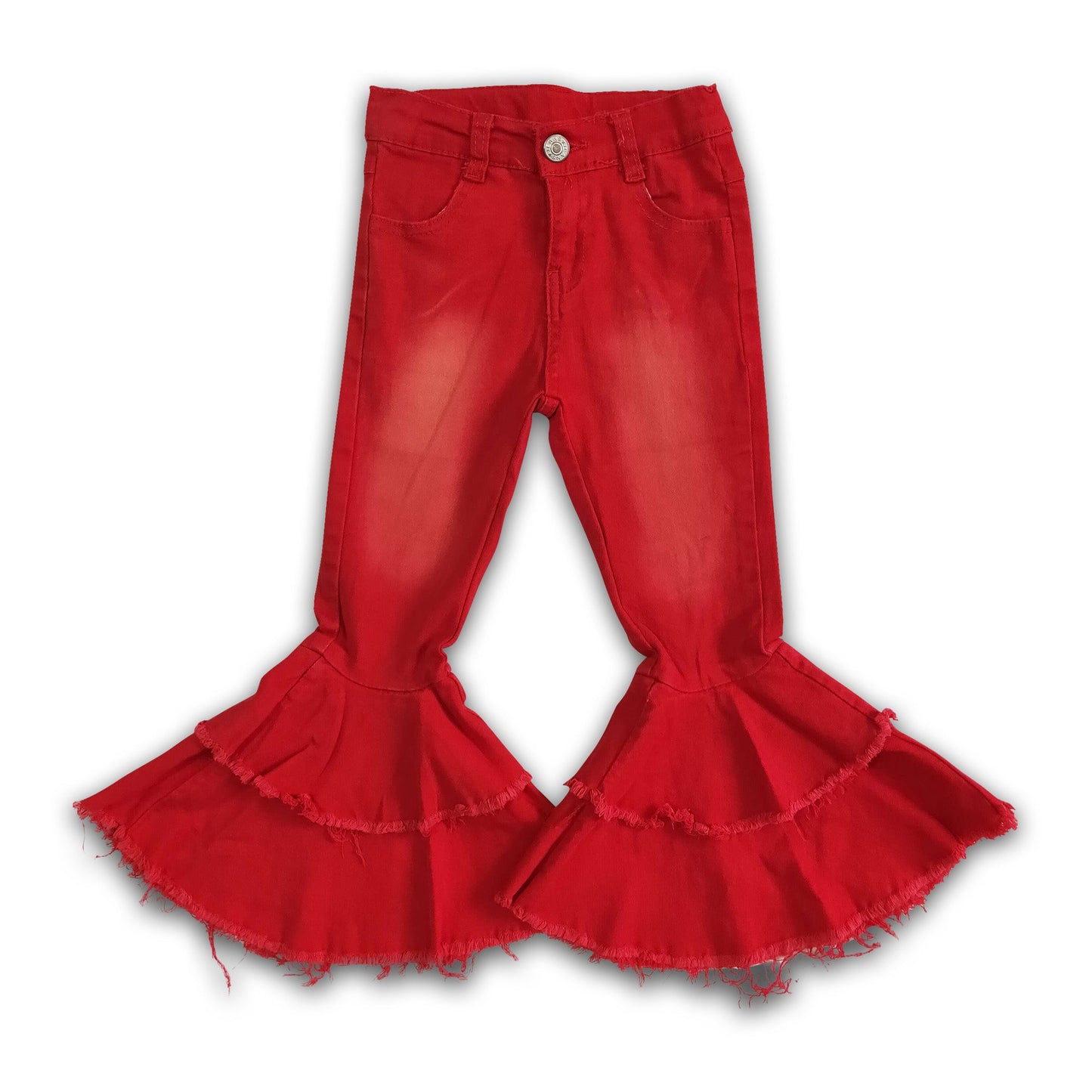 Red denim washed kids girls jeans