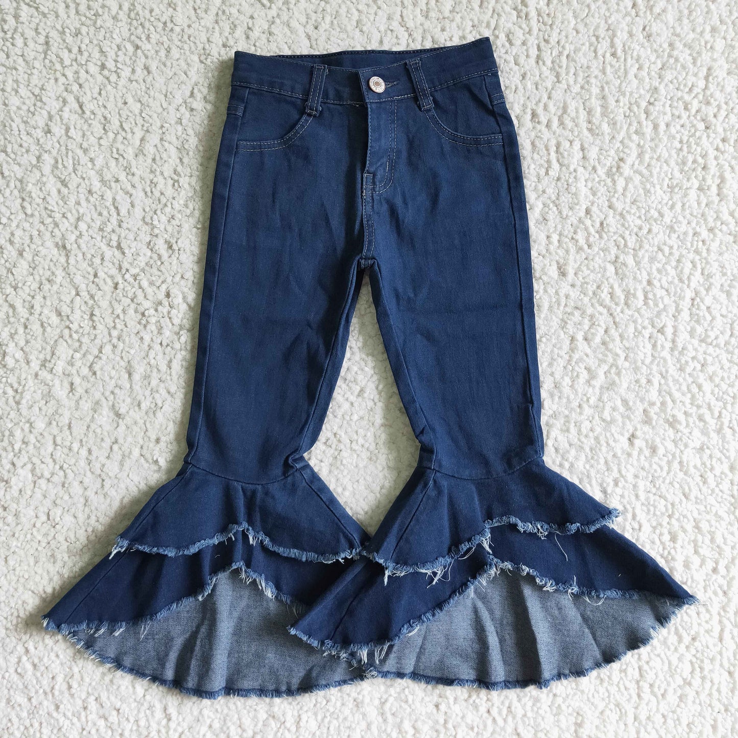 Blue denim ruffle kids girls jeans