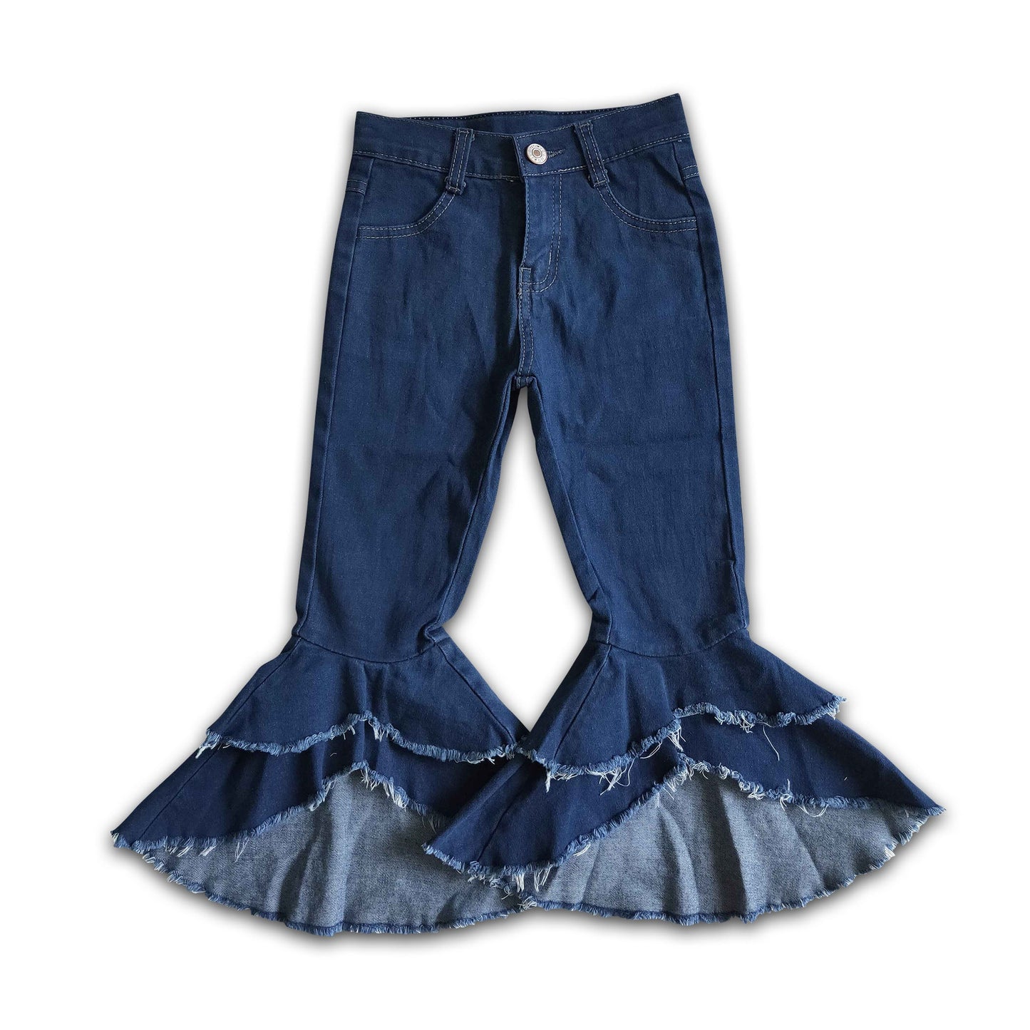 Blue denim ruffle kids girls jeans