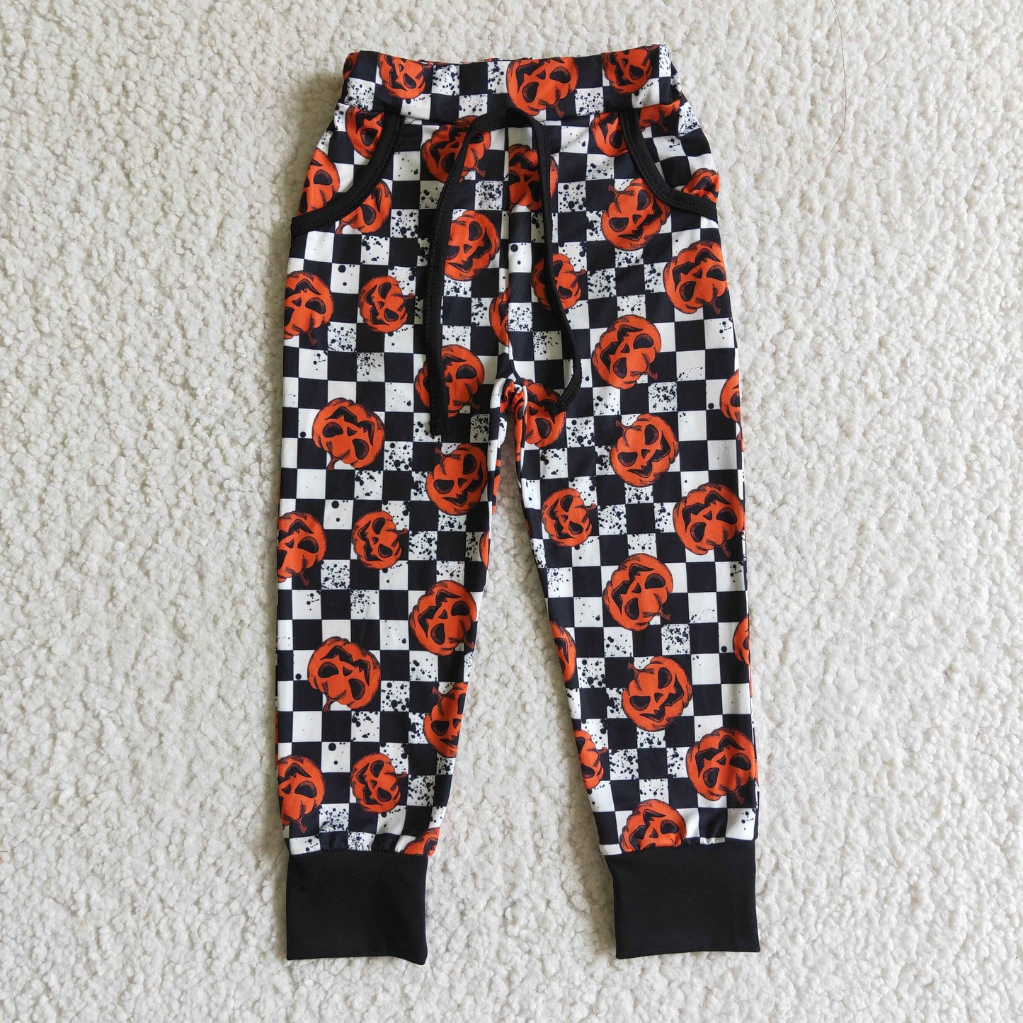 Pumpkin plaid pocket baby kids Halloween pants