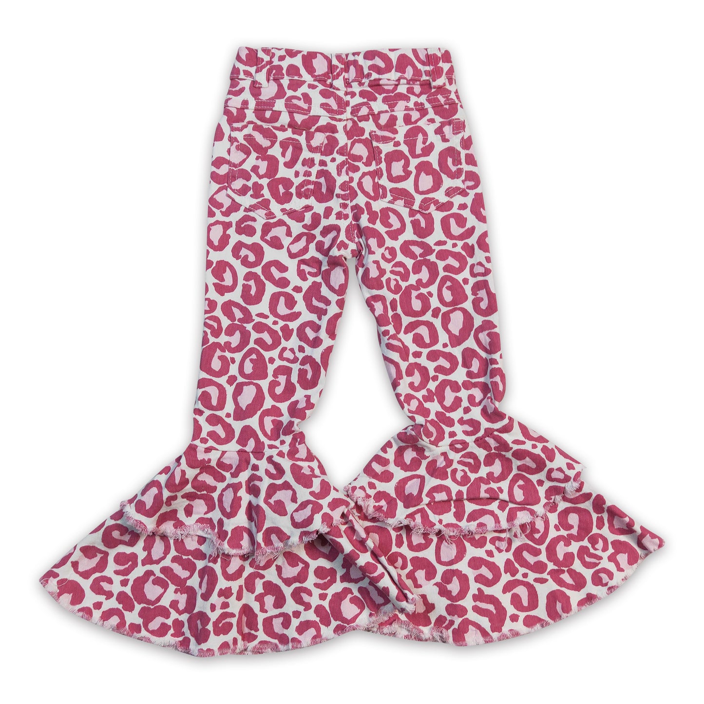 Pink leopard double ruffle denim pants girls valentine's jeans