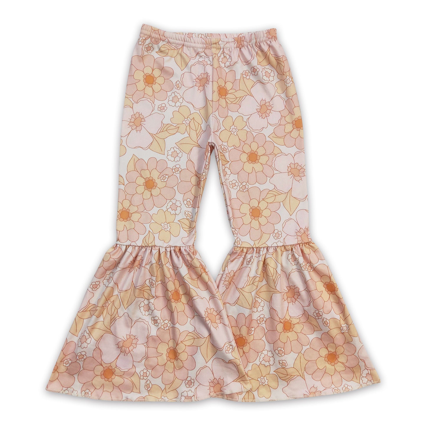 Peach floral kids girls bell bottom pants – Western kids clothes