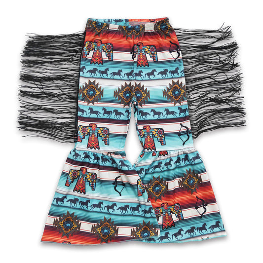 Bird horse tassels baby girls bell bottom pants