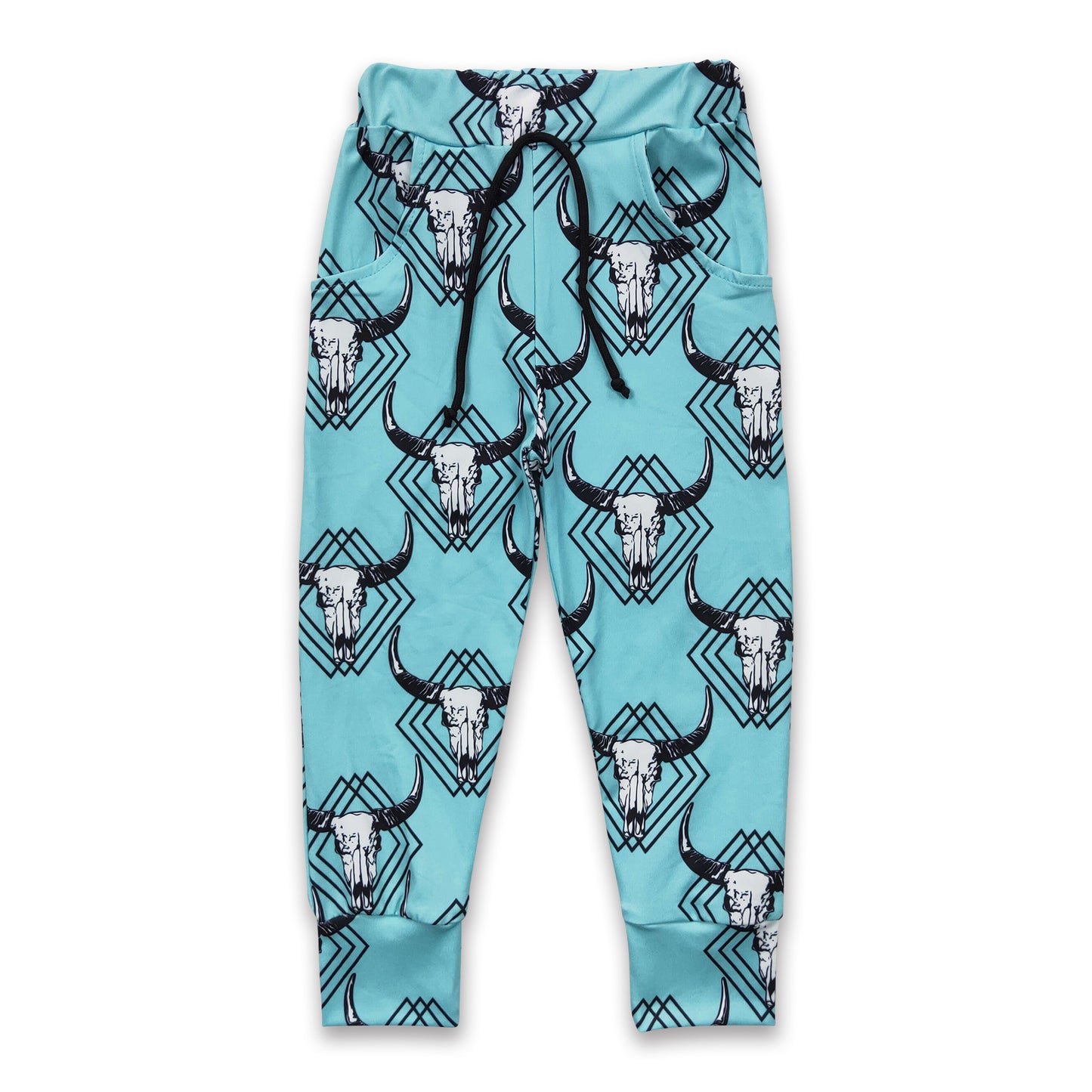 Bull skull pockets kids boy western pants