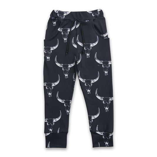 Black cow pockets kids boy western pants