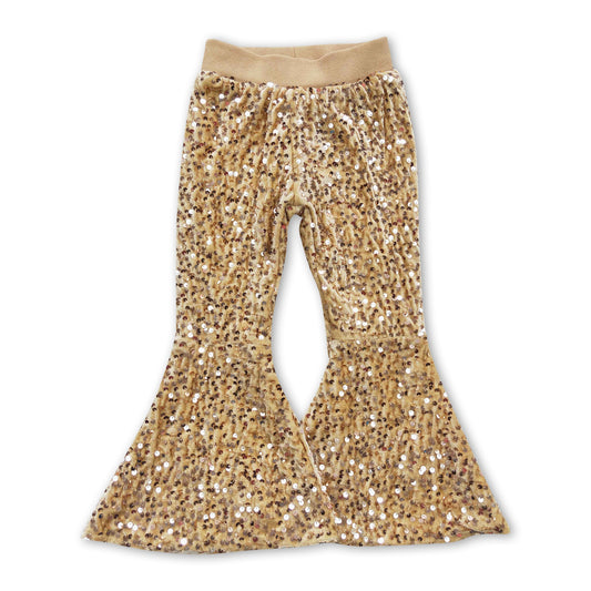 Gold sequin lining baby girls bell bottom pants