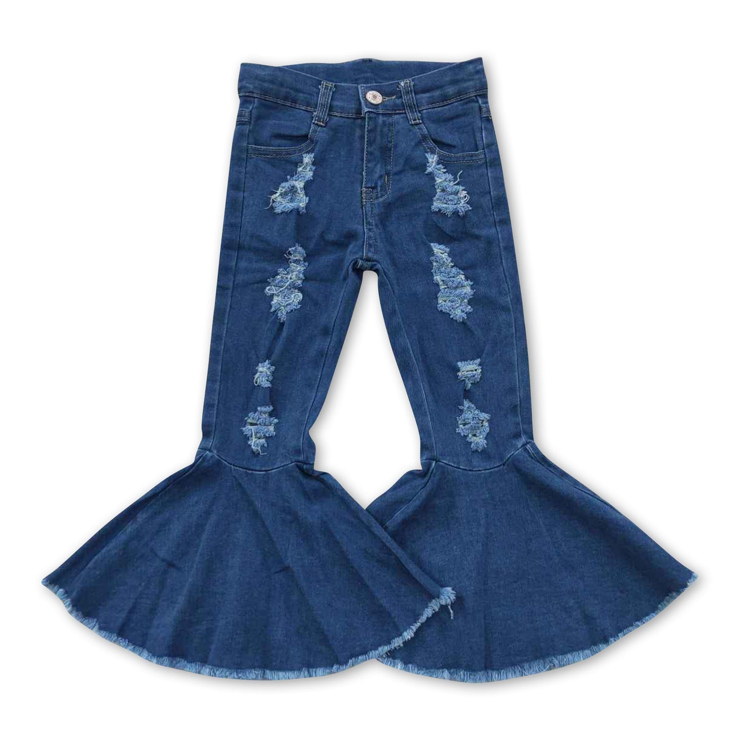 Blue denim distressed baby girls bell bottom jeans