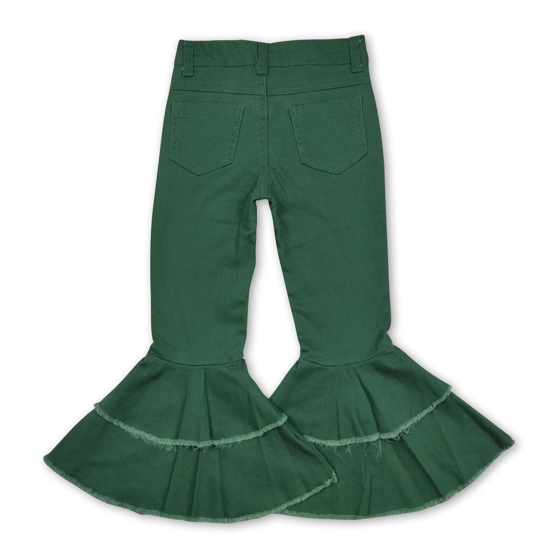 Green ruffle bell bottom pants baby girls jeans – Western kids clothes