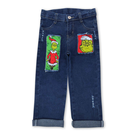 Green face Christmas denim pants boy jeans