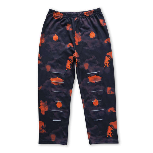 Black orange tie dye hole baby girls leggings