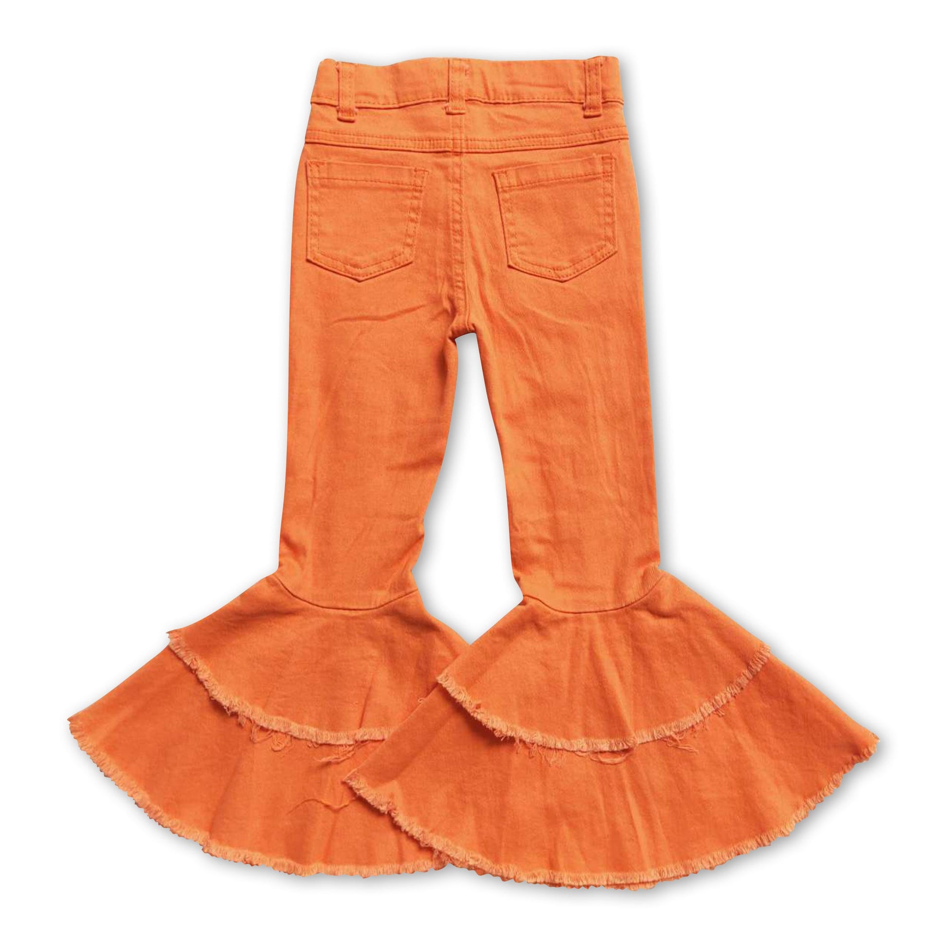 Orange distressed ruffle bell bottom pants kids girls jeans