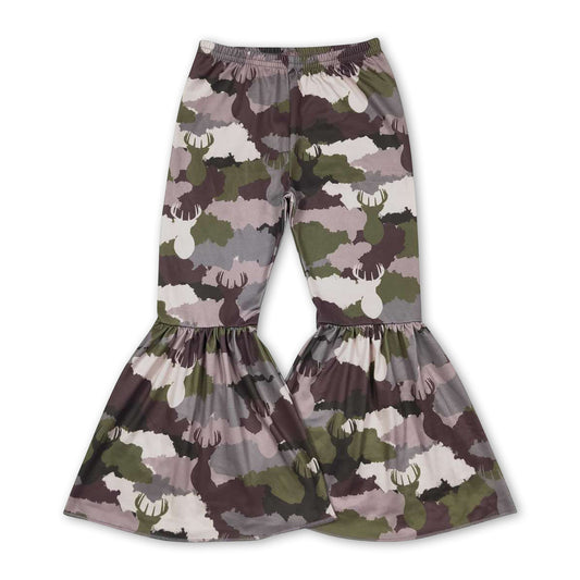 Deer camo hunting girls bell bottom pants