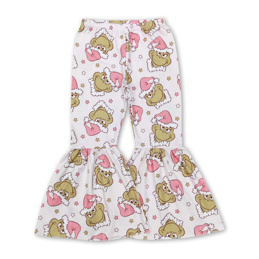 Pink green face girls Christmas bell bottom pants