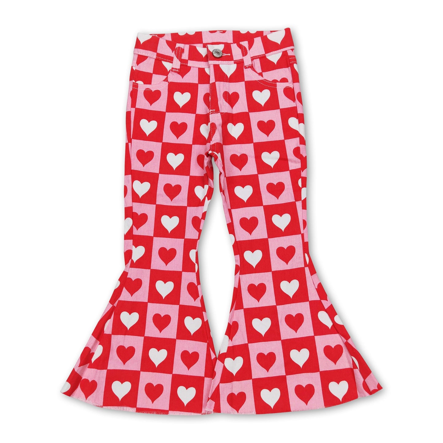 Plaid heart denim pants girls valentine's day jeans