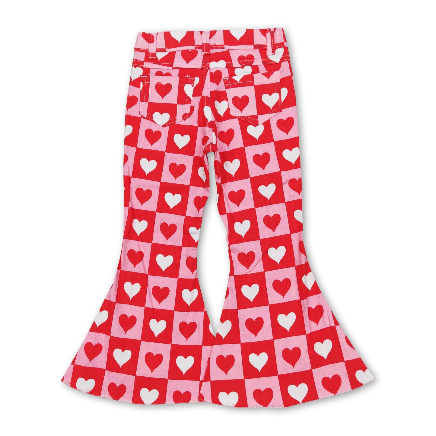 Plaid heart denim pants girls valentine's day jeans