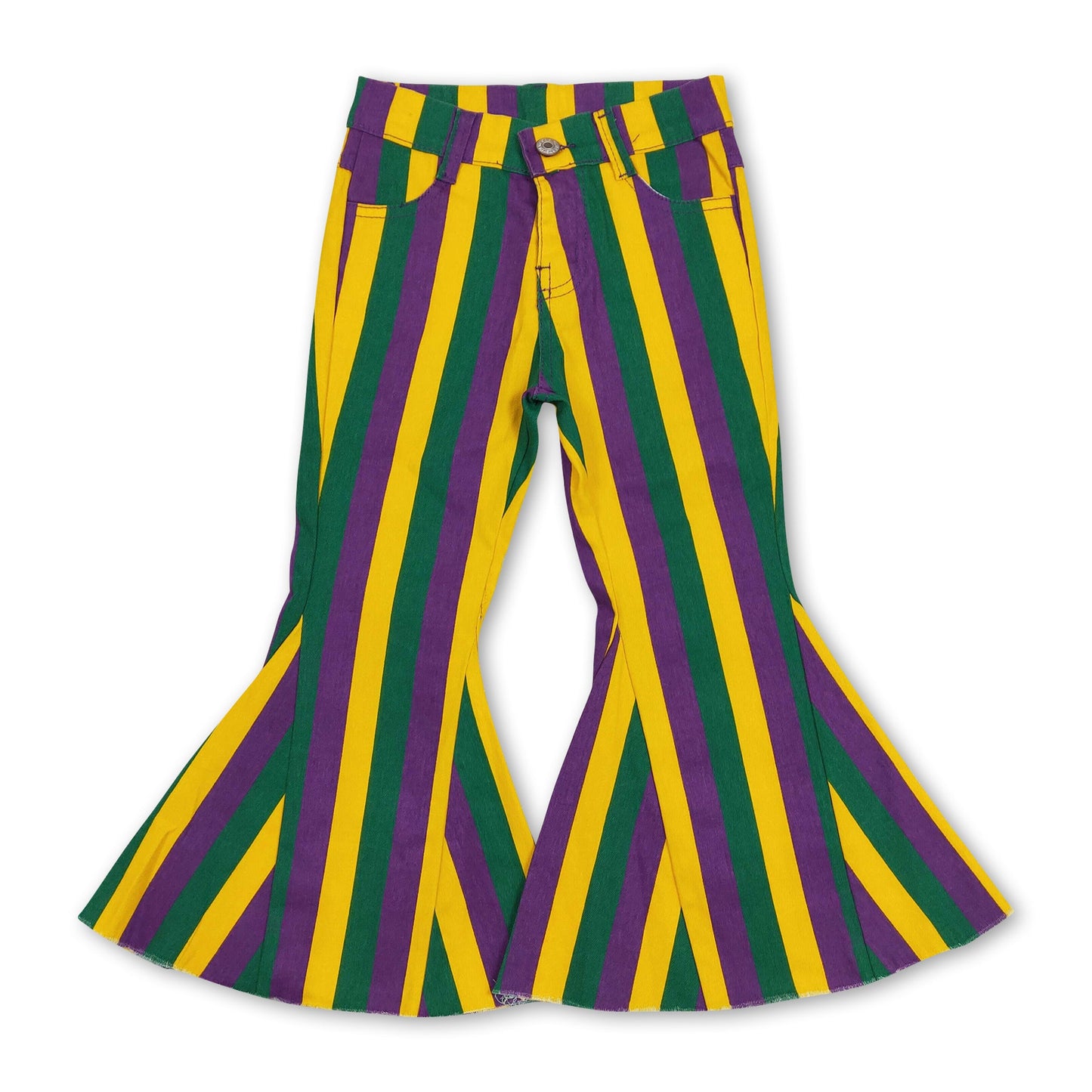 Purple green yellow stripe girls Mardi Gras jeans