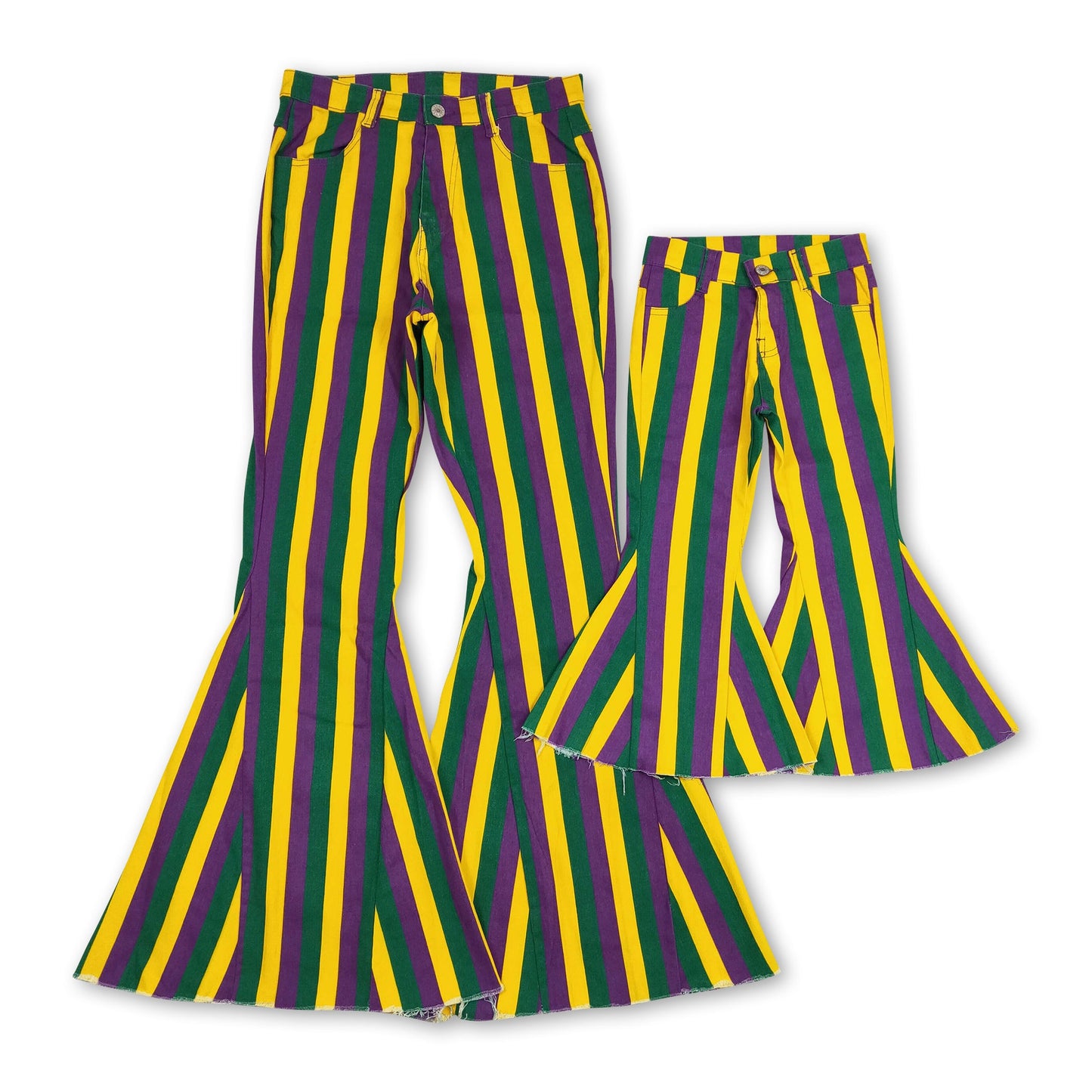 Purple green yellow stripe girls Mardi Gras jeans