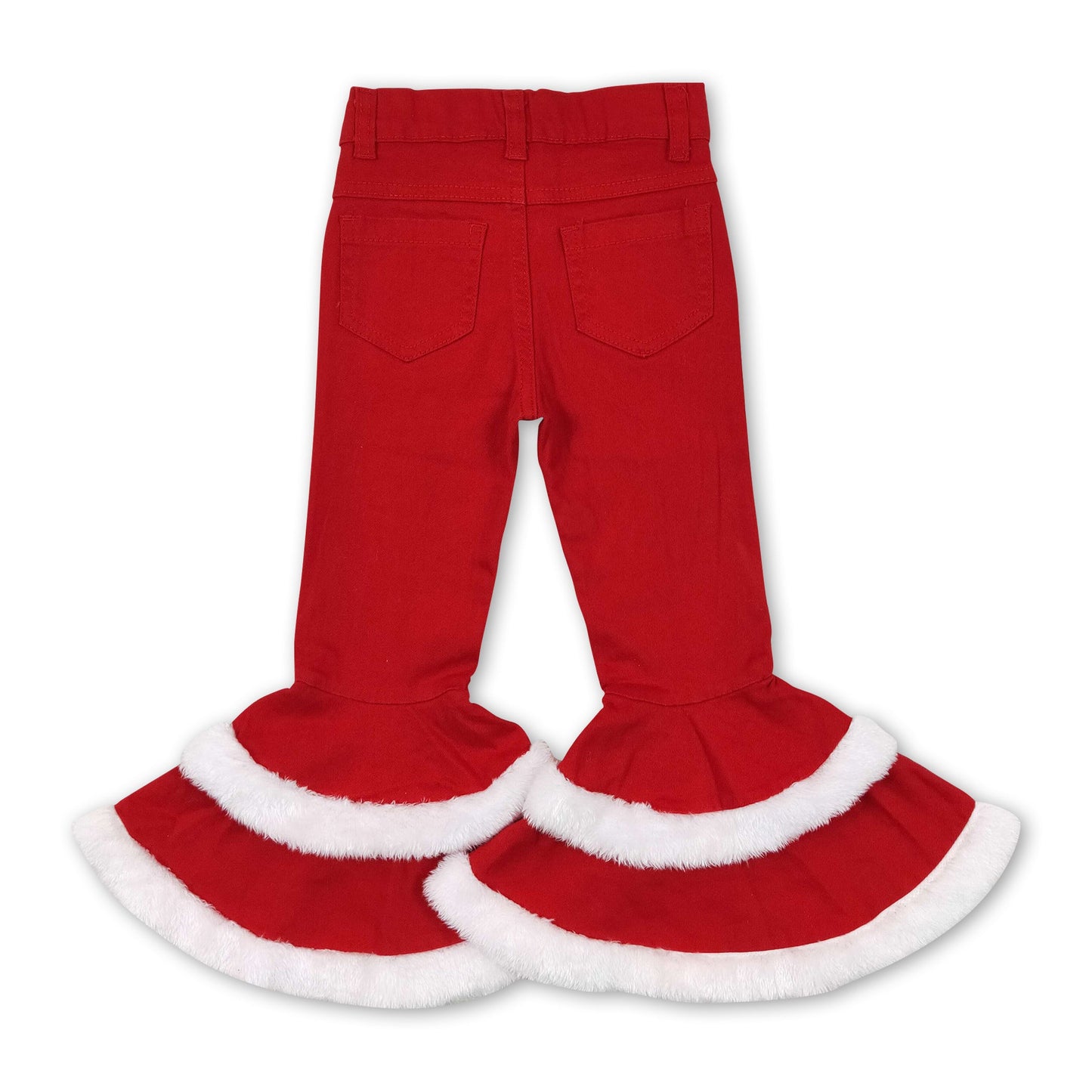 Red distressed ruffle bell bottom pants girls Christmas jeans