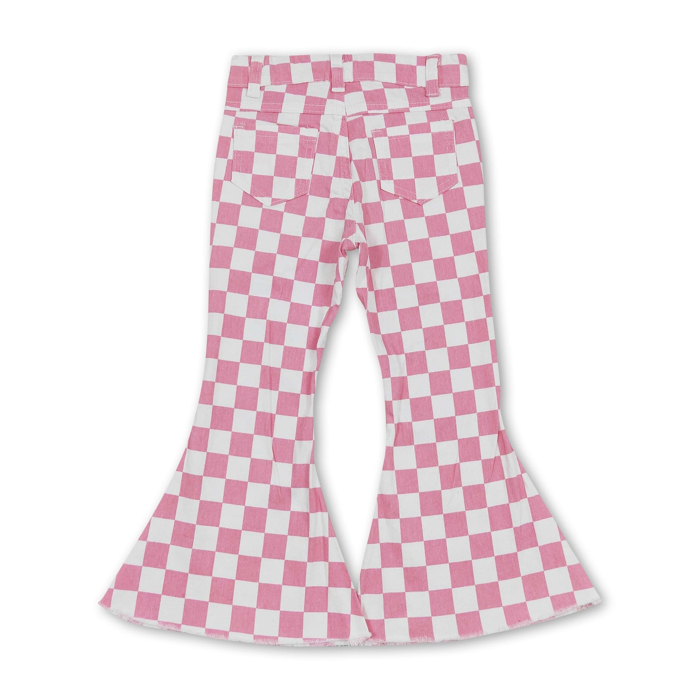 Pink plaid denim pants girls valentine's bell bottom jeans