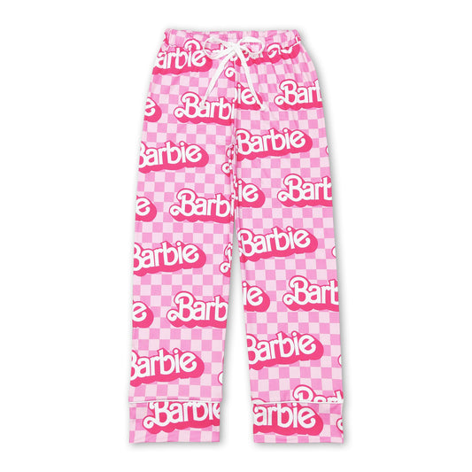 Pink plaid party adult pants women sleepwear bottom