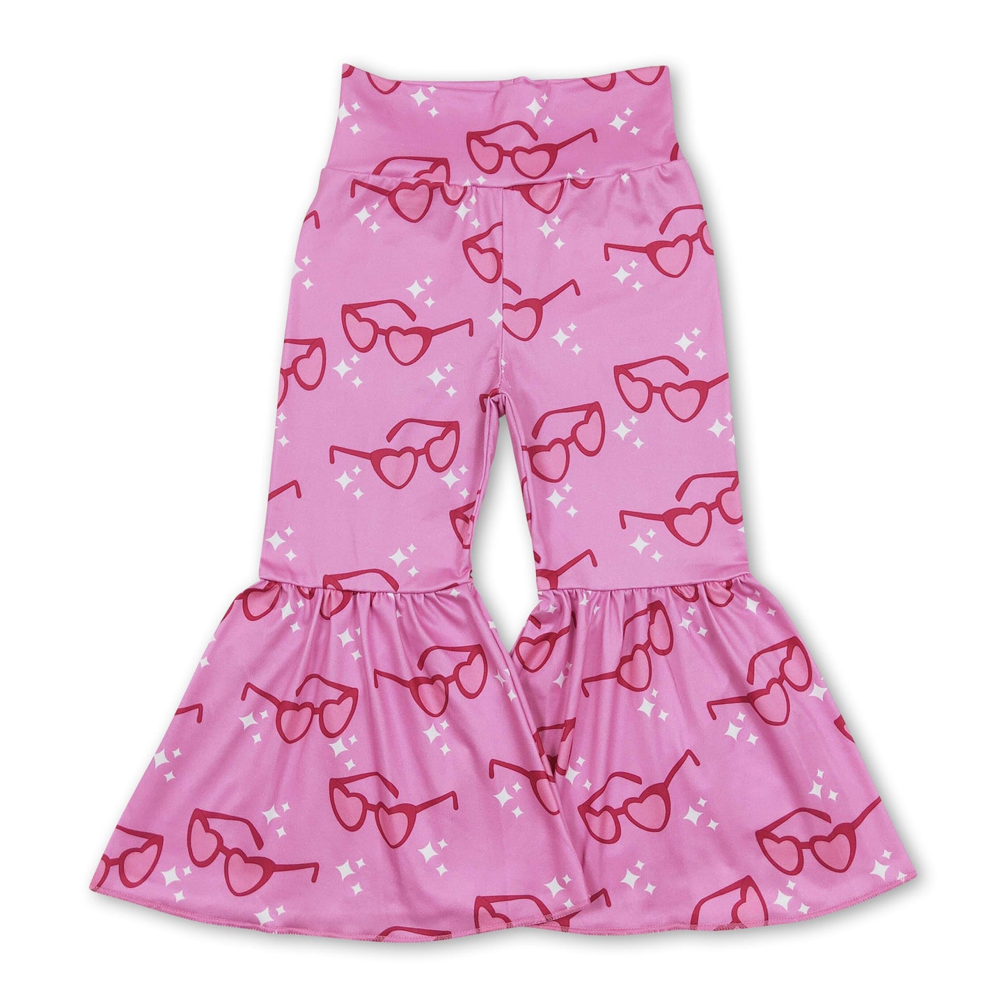 Pink glasses heart baby girls valentine's day bell bottom pants