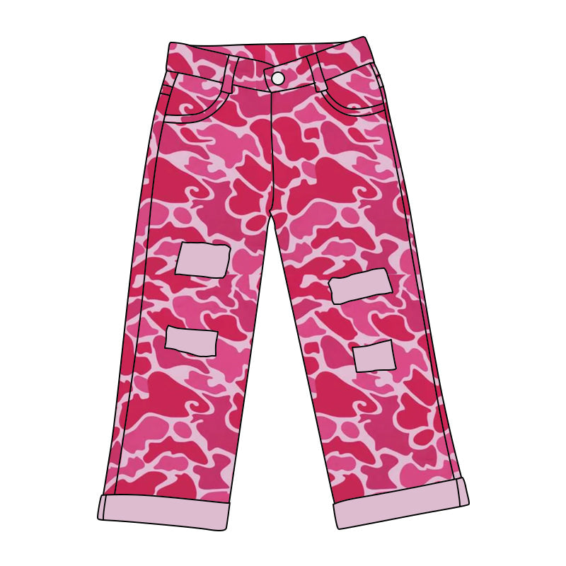 Hot pink camo hole kids girls jeans