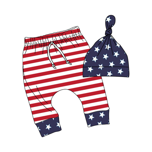 Red stripe stars baby boy 4th of july pants hat