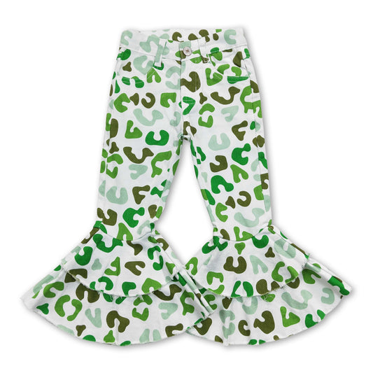 Green leopard bell bottom pants girls st patrick's jeans