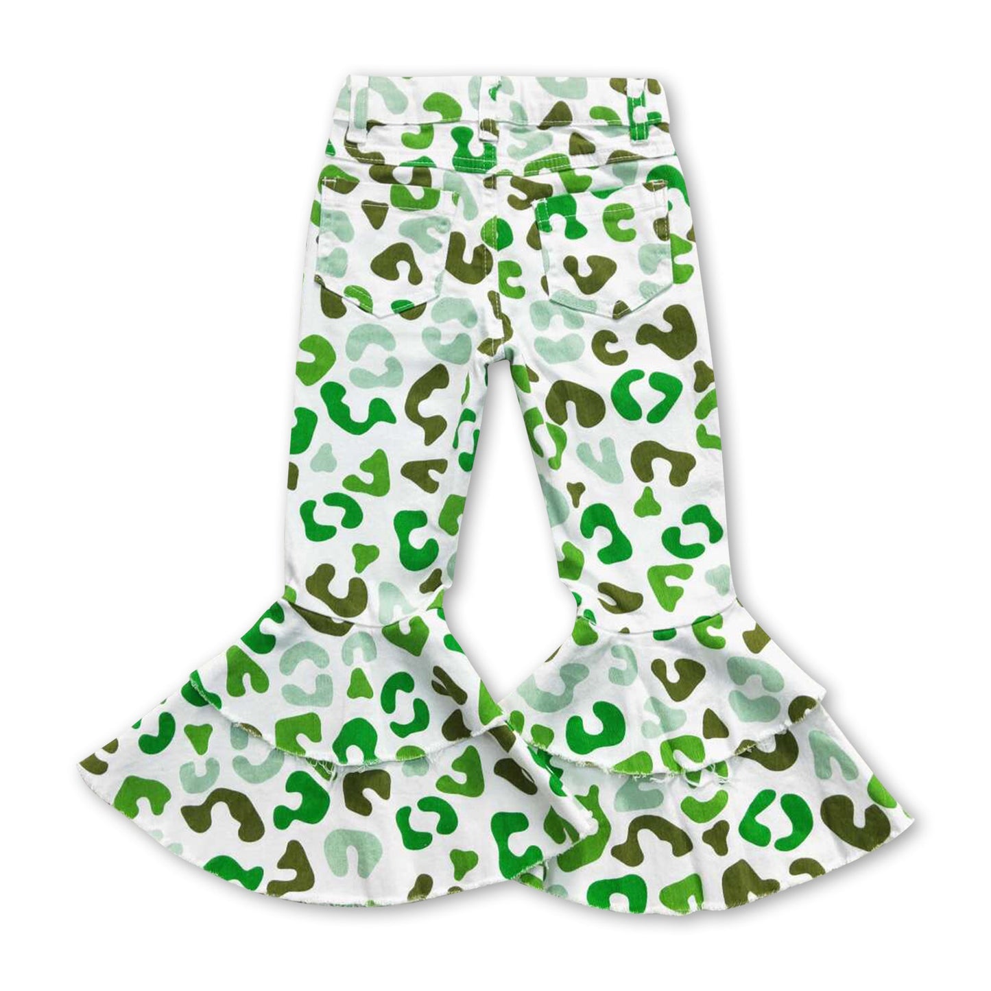 Green leopard bell bottom pants girls st patrick's jeans