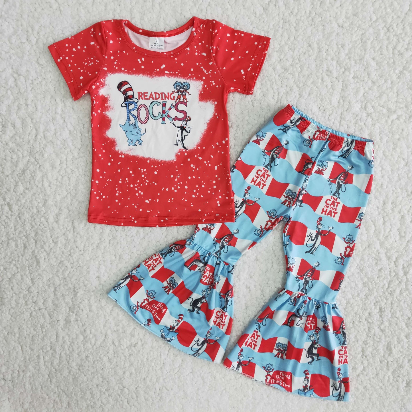 Red reading rocks Bell Cat Girls Clothing  Set