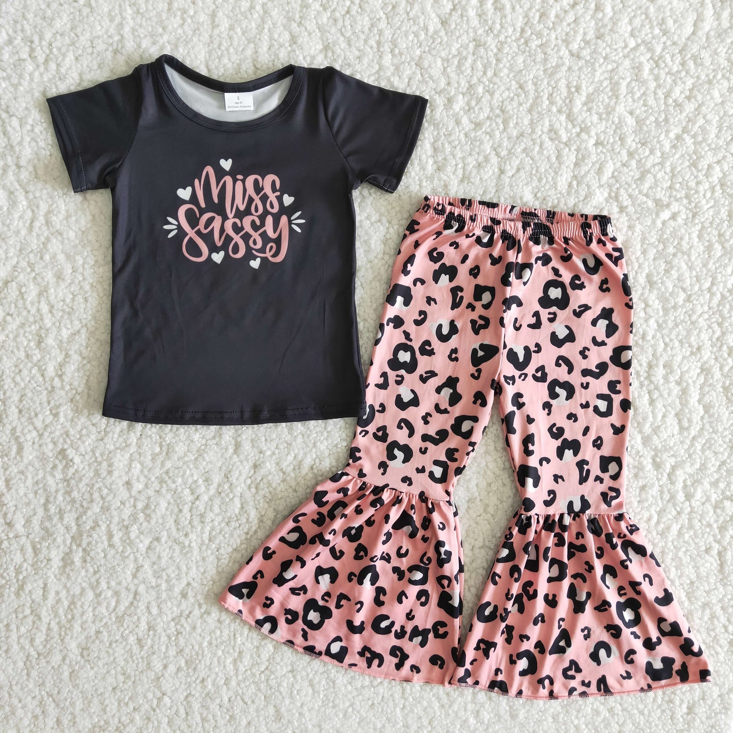 Miss Sassy Top Pink Leopard Bells Pants Outfit