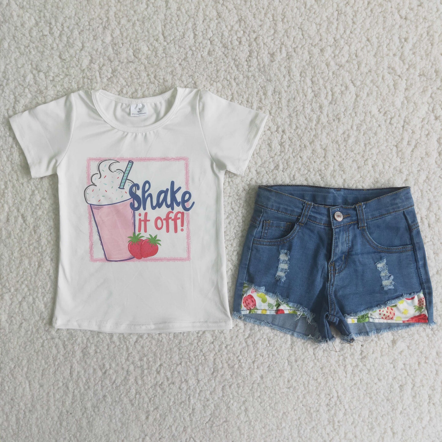 Shake it off strawberry shirt denim shorts kids outfits