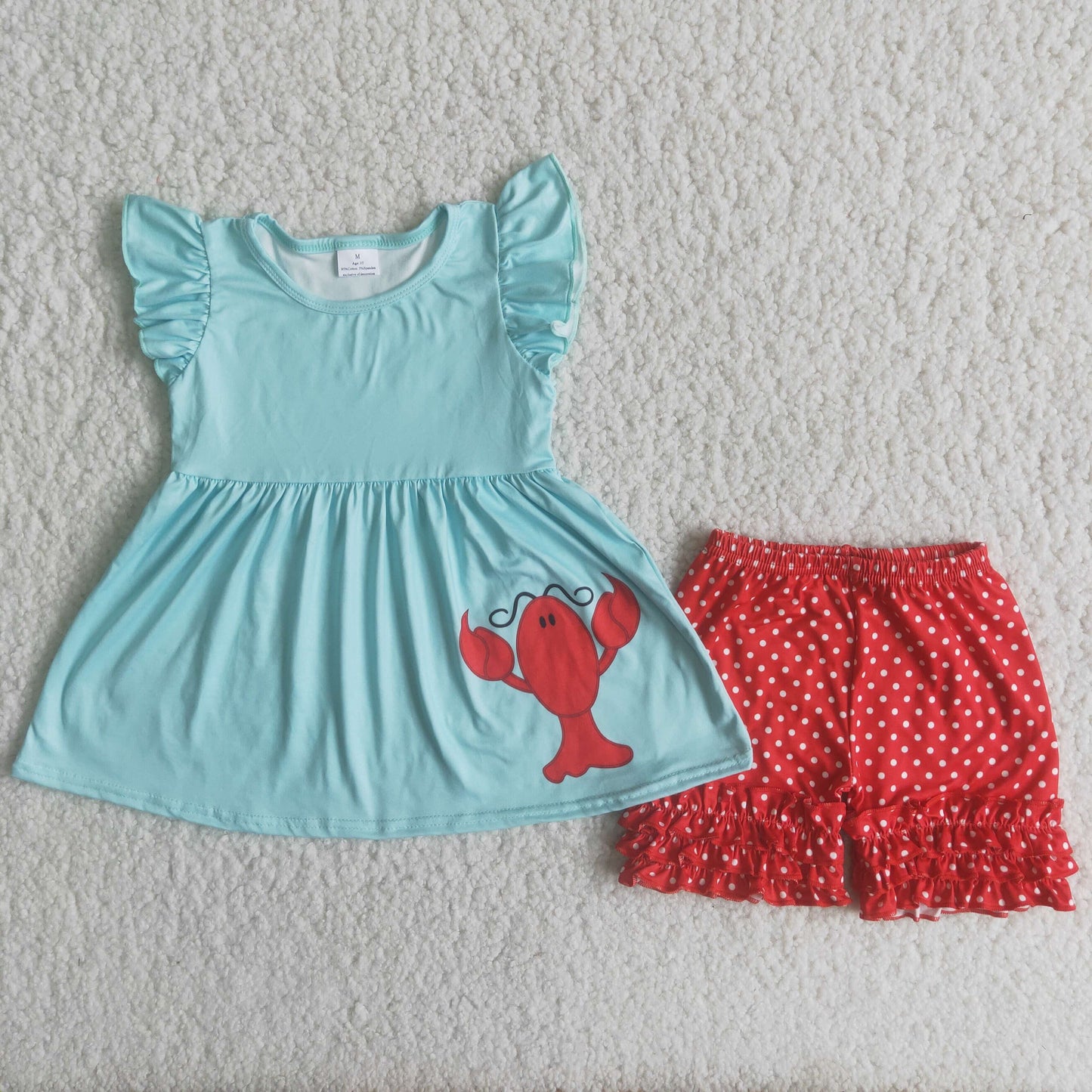 Crawfish tunic match polka dots ruffle shorts girls clothing