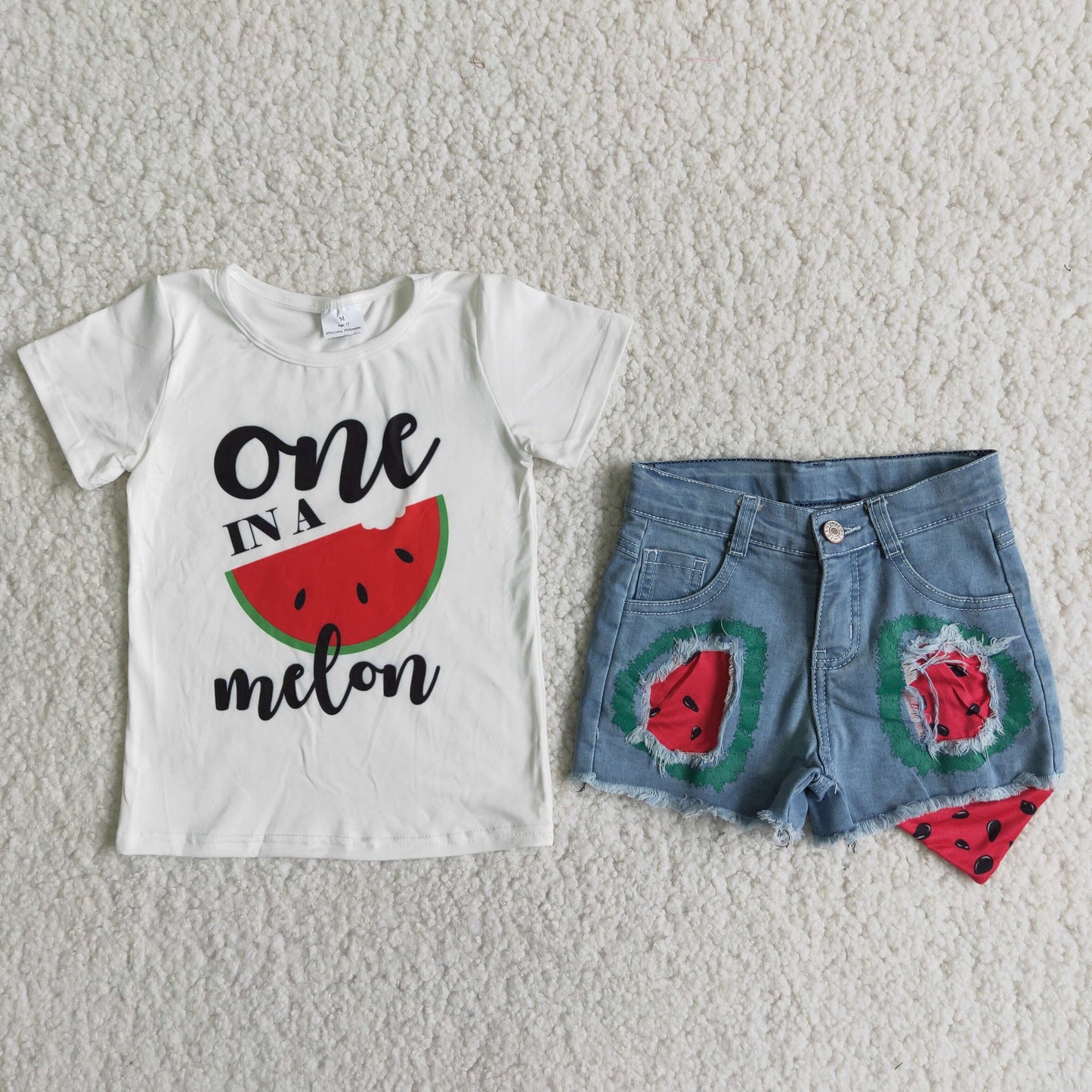 One in a melon shirt denim shorts summer clothing