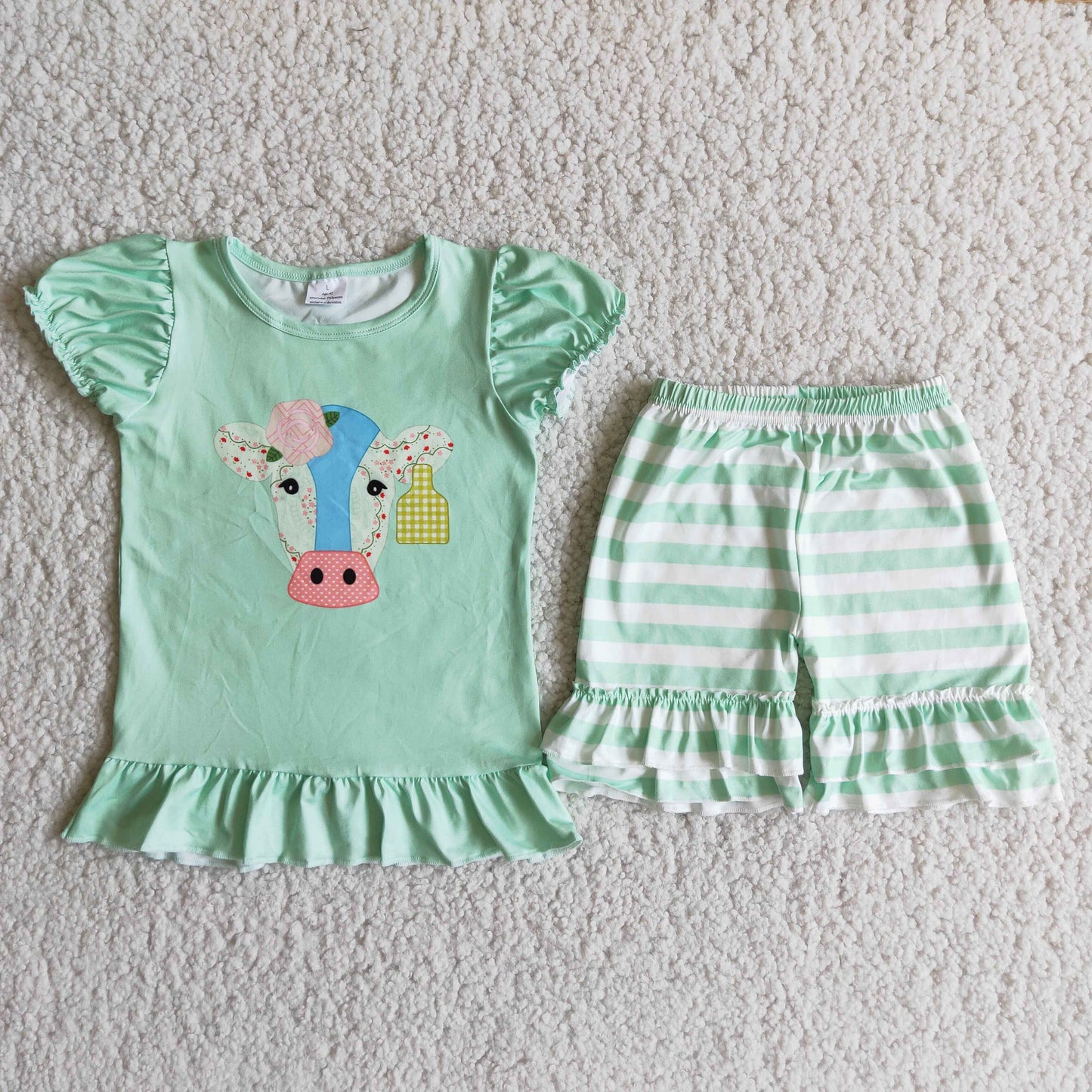 Cow print mint stripe girls clothing