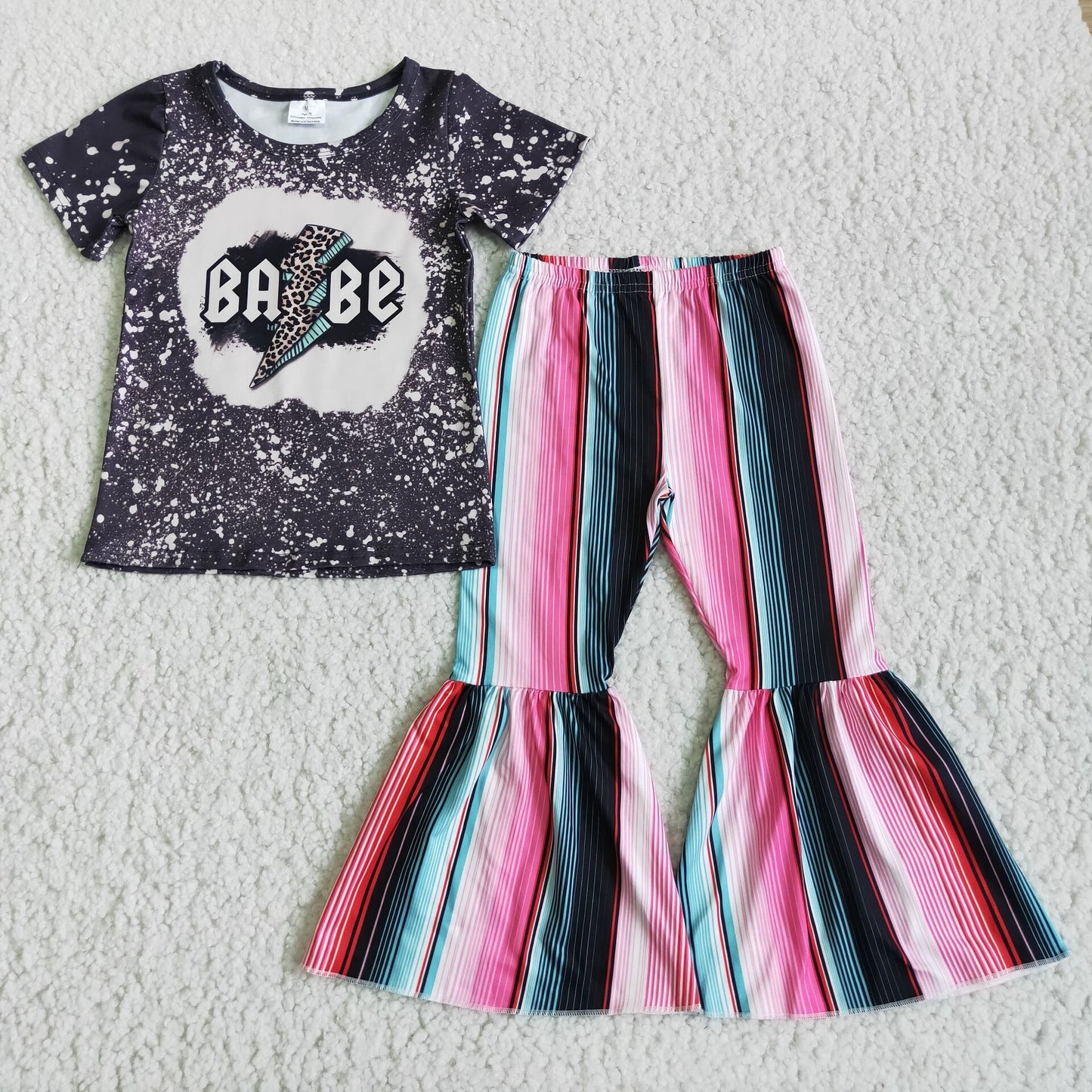 Babe print stripe bell bottom pants kids clothing