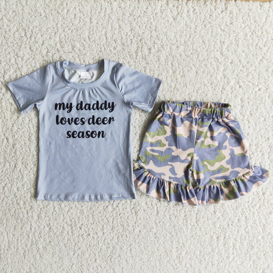 My daddy love deer season camo shorts girls summer outfit