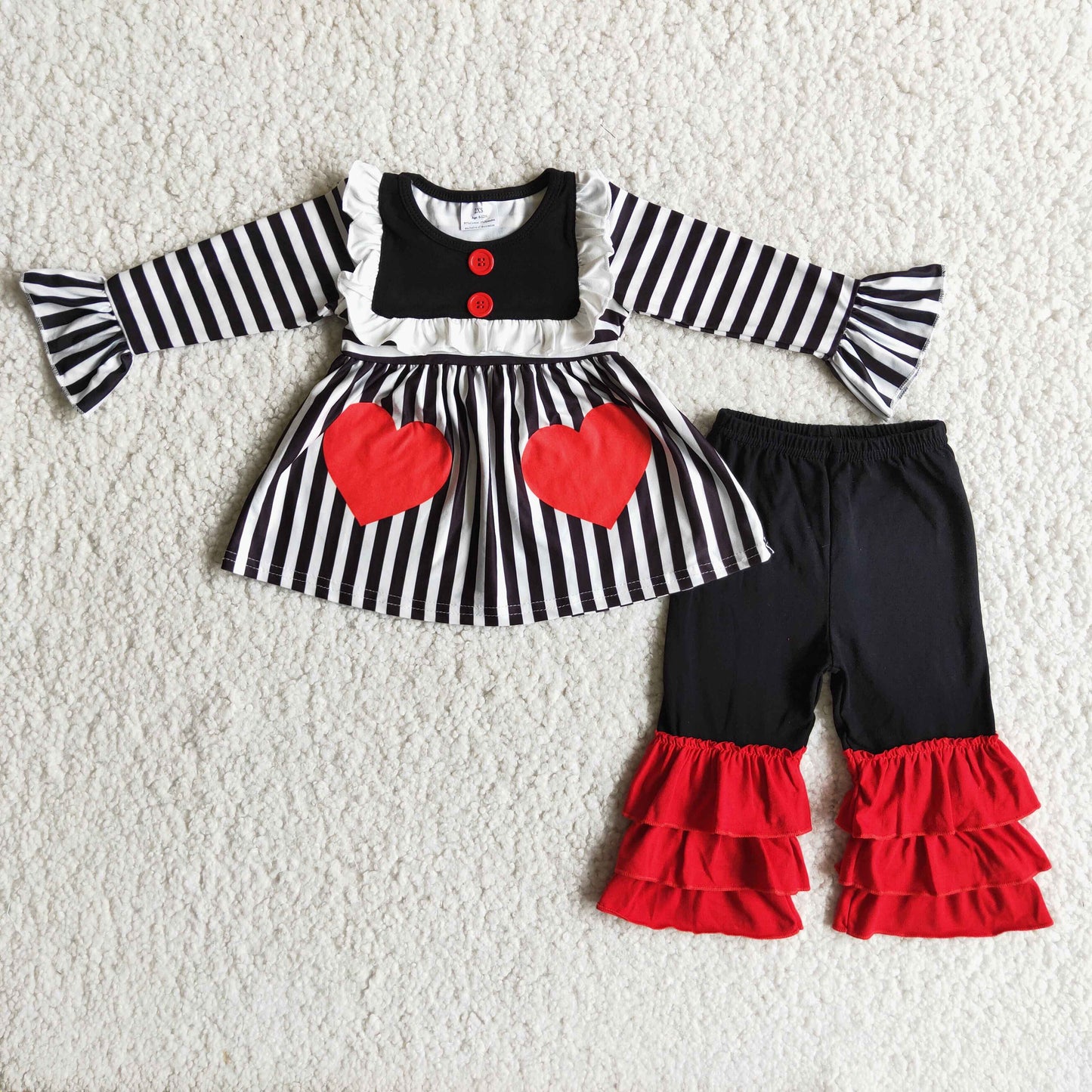 Heart print stripe girls Valentine's day set