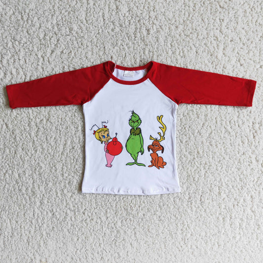 Long sleeve green face boy Christmas shirt